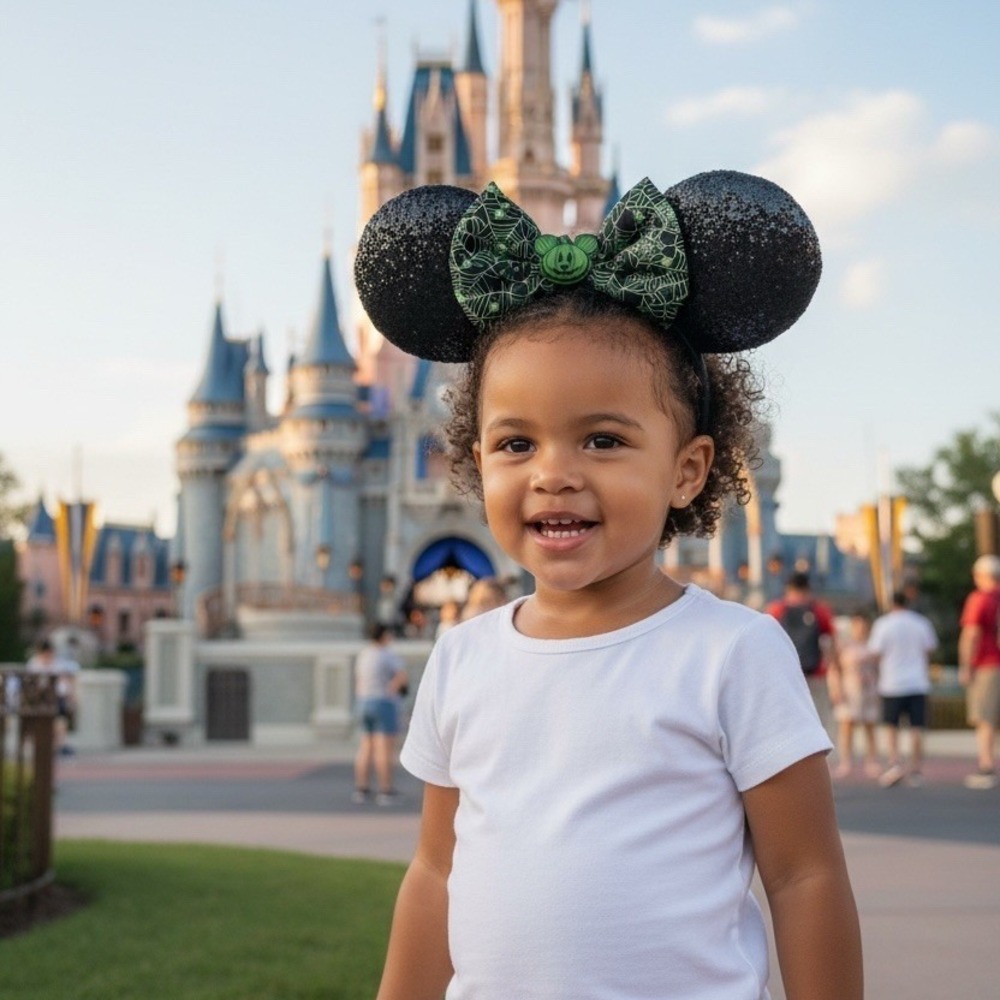 Disney Parks Halloween Mickey Mouse Ears Headband‎ Black Glitter